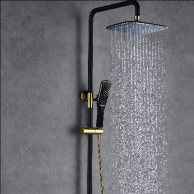 China With Sliding Bar Black Exposed Thermostatic Shower System Set Stainless Steel Rainfall Shower Head Set for sale