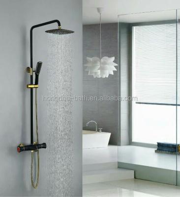 China Bathroom Thermostatic Wall Mounted Brass Black Rainfall Faucets Shower Faucet Set for sale