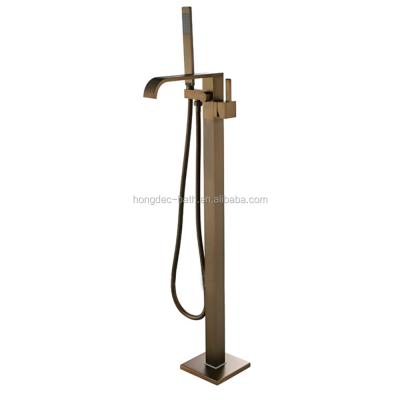 China Floor Standing Sliding Bar Bathtub Faucet With Hand Held Shower In Antique Bronze for sale