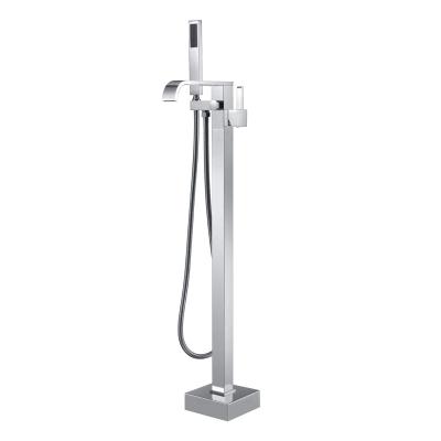 China Brass Floor Stand Faucets Floor Standing Bathtub Faucet Chrome Bathroom Tub Faucets With Hand Shower for sale