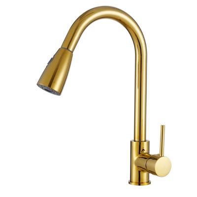 China Sense Faucets 304 Stainless Steel Gold Pull Out Kitchen Sink Faucet for sale