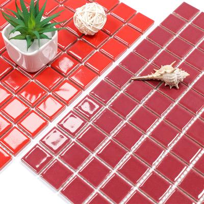 China Wholesale decoration 25*25mm wine red or red parquet porcelain bathroom wall mosaic for sale