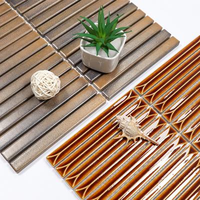 China Hot Selling Parquet Strip Mosaic Floor and Wall Decoration Finger Slab Ceramic Mosaic for sale