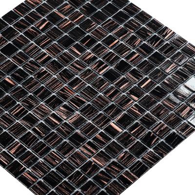 China CLASSIC Glass Mosaic With Golden Lines Patterns Hot Melt Glass Material Mosaic For Bathroom Wall for sale