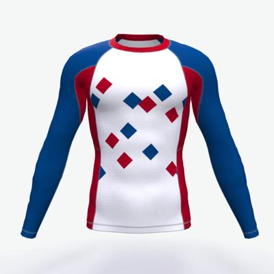 China Custom Made Good Quality Polyester/Spandex Mens Sublimated Print Muttahida Majlis-e-Amal Rash Guard Long Sleeve Compression Shirts for sale