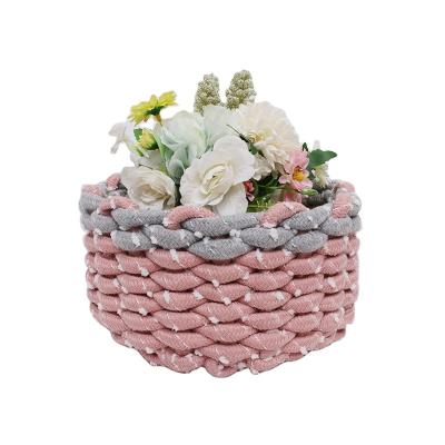 China Viable Bestseller Collapsible Gift Woven Basket With Handle Cotton Rope Folding Storage Basket for sale