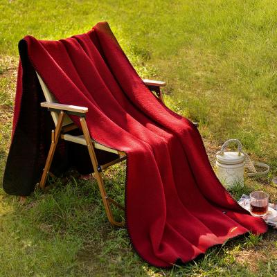 China Anti-pilling Luxury Double Sided Camping Blanket Merino Wool Knitted Woven Throw Blanket For Outdoor And Indoor Picnic for sale