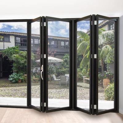 China Modern Aluminum Profile Tempered Glass Patio Accordion Door Double Folding for sale