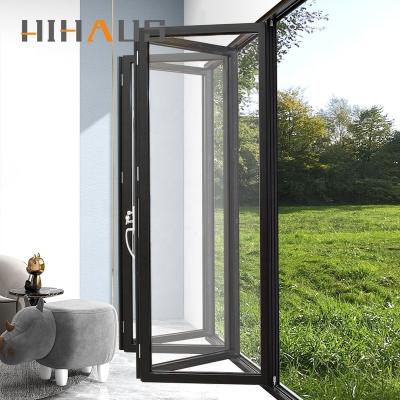 China Contemporary Luxury Black Aluminum System Panel Acoustic Folding Partition Acoustic Bifold Accordion Glass Double Glazed Sliding Door Panel for sale