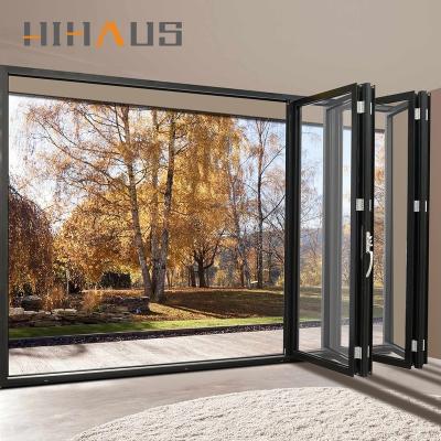 China Cheap Prices Modern Hurricane Resistant Aluminum Triple Glazed Exterior Folding Glass Patio Accordion Bi Sliding Doors for sale