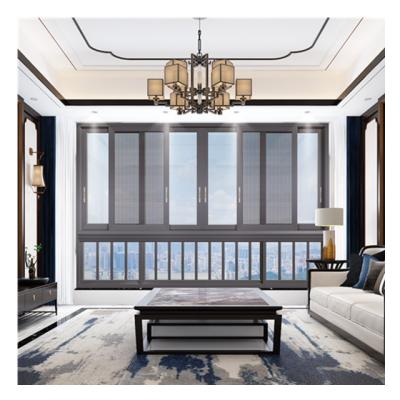 China 2020 New Design Folding Screen DIAOSI 60mm Aluminum Alloy Curved Sliding Window Double Glazed Glass Panels Windows With French Grille Design for sale