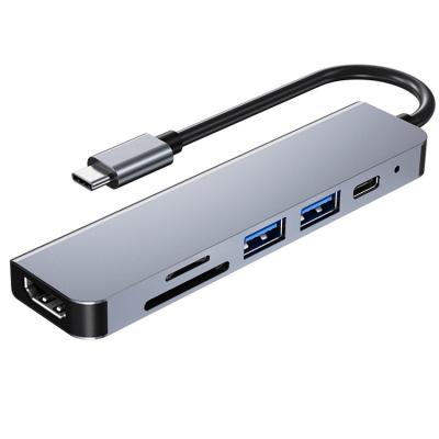 China USB3.0 5Gbps High Speed ​​6-in-1 Aluminum Alloy Type-c 3.0 Ports SD/TF Adapter Hub With PD USB 3.0 HD Electronics Accessories -MID for sale