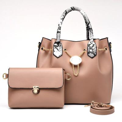 China New Fashion Fashion Tote Handbag Set 2 Pcs Ladies PU Leather Handbag Set With Snake Handle for sale