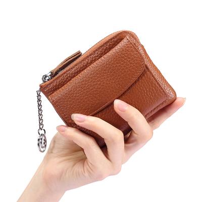 China New Arrival Ladies Small Cowhide Leather Wallet No Key Coin Chain Purse for sale