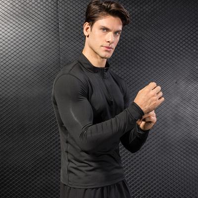 China Antibacterial Custom Logo Gym Sports Long Sleeve Half Zipper Shirts For Exercise Men for sale