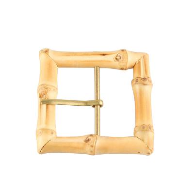 China Real Bamboo Root Clothing Garment Bags Natural Bamboo Belt Pin Buckle Handmade Square Gold Color Root Shoes for sale