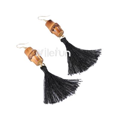 China Real Bamboo Root 2020 New Style Drop Dangling Long Earrings Bamboo Root Tassel Fringed Earrings for sale