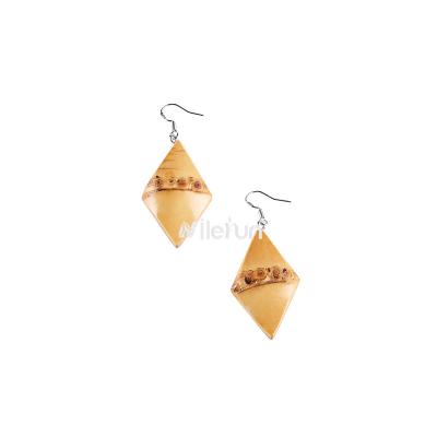 China Real Root Bamboo Simple Geometric Diamond Shape Root Bamboo Earrings for sale