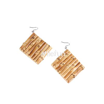 China Real Lozenge Lozenge Parallelogram Geometry Big Large Rattan Bamboo Root Huge Straw Bamboo Natural Wood Grass Exaggerated Earrings for sale