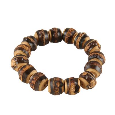 China Real Bamboo Root Wooden Real Bamboo Root Beaded Adjustable Elastic Unisex Bracelet for sale