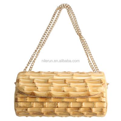 China Real Bamboo Root Rattan Straw Bamboo Root Shoulder Bag Wooden Long Chain Cross Body Messenger Bag for sale