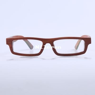 China Red Sandalwood Rectangle Optical Glasses Narrow Wooden Frame Rosewood Glasses Slim Strong Light Laminate Wood With Aperture Cut for sale