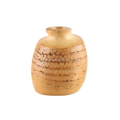 China 2020 New Style Vintage Home Decoration Bamboo Tabletop Root Craft Unique Handcrafted Wooden Bamboo Flower Vase for sale