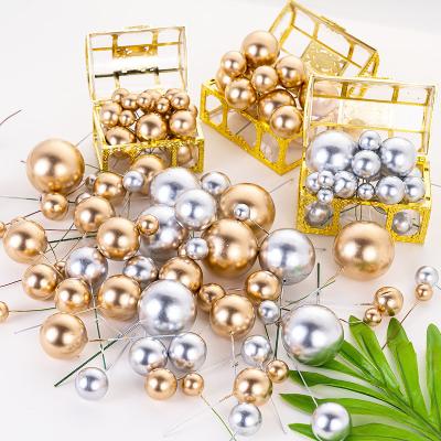 China Mousse Cake Decoration Metal Balls Christmas Fruit Gold Silver Balls Cake Plug-in Birthday Decoration Party Supplies for sale