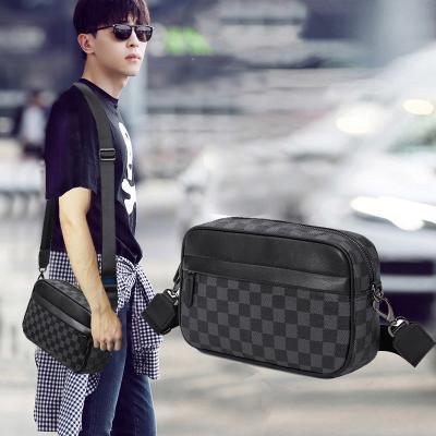 China Fashion Men's Bag Plaid PU Leather Designer Bag Famous Brands Sling Shoulder Cross - Body Handbags Check Pattern Chest Pack Waist Bag for sale