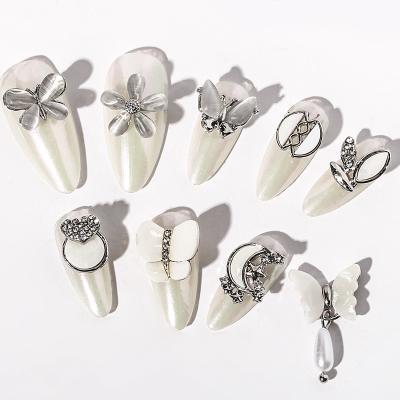 China Nail Decoration 20 Pcs Nails Metal 3D Opal Alloy Solid Gold Silver Nails Multicolor Mixed Styles Butterfly Flower Nail Art for sale