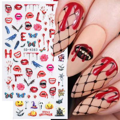 China Black Nail Art Finger Nail Beauty Popular 5D Nail Stickers Halloween Pumpkin Bat Stickers for sale