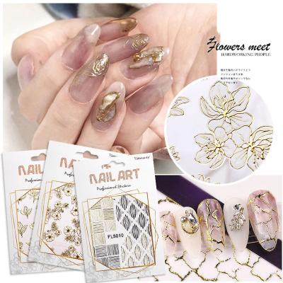 China New arrival 20 design gold nail stickers gold nail art 3D lace lace stickers Finger Nail Beauty Factory Direct Nail Art Stickers for sale