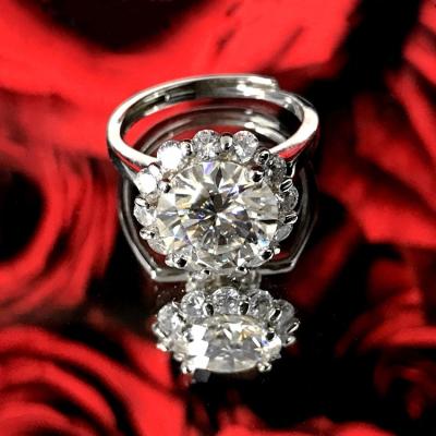 China Other round 4ct s925 plated white gold jewelry silver diamond 4 carat engagement rings moissanite 925 ring for sale