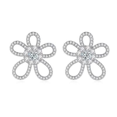 China Other Moissanite Diamond Studs 0.3 Carat D VVS1 925 Silver Diamonds Gems Earring Flower Stud Earrings For Women for sale