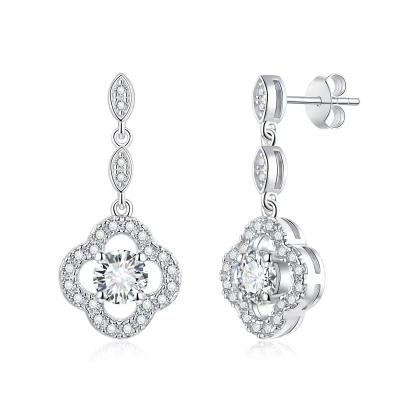 China Other High Quality Diamond Four Stone Moissanite 4 Leaf Jewelry 925 Leaf Silver Lucky Leaf Clover Earrings for sale