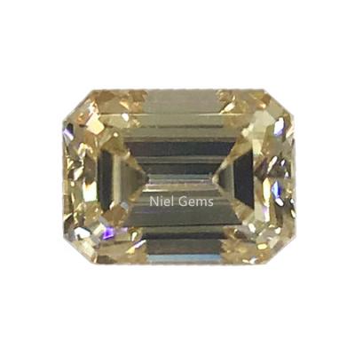 China Fire custom synthetic mossanite diamonds moisanite dark color champagne loose emerald cut yellow moissanite color play or emerald cut for sale