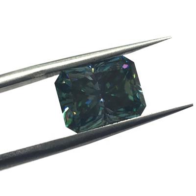 China Dark Color Game Or Fire Synthetic Diamond 4 Carat Cut Blue Green Radiant Moissanite for sale