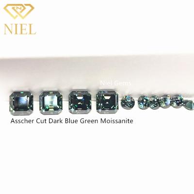 China Color Set or Fire Green Color Dark Blue Gemstone Synthetic Mosanite Diamond Stone Price Step Cut Moissanite Loose Asscher for sale