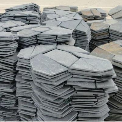 China Modern Natural Slate Stone Tile Hexagon Slab Tiles with Mesh Backing, Cheap Slate Paver, Ice Crackle Slate for sale