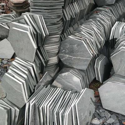 China Natural Gray Black Rusty Slab Irregular Random Slate from Modern Factory with Mesh Backing, Cobblestone for sale