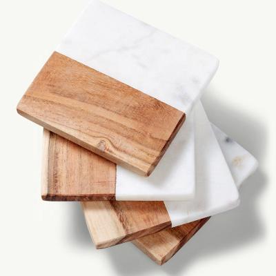 China Sustainable Natural Tableware Splicing Wooden And Marble Coasters For Drink Cup for sale