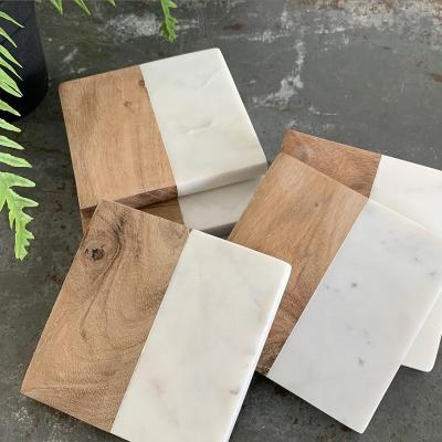 China Wholesale Sustainable Square Wooden Chest And Splicing Marble Mat Coaster For Afternoon Tea for sale