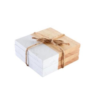 China Custom Printing Splicing Splicing Wooden Square Cup Mat Marble Coasters For Afternoon Tea Eco-Friendly for sale