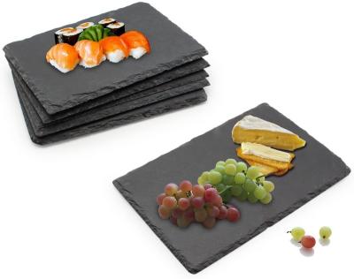 China Sustainable Wholesale Natural Dishes Fruit Food Dishes Round Tray Slate Cheese Plate With Black Stone Competitive Price for sale