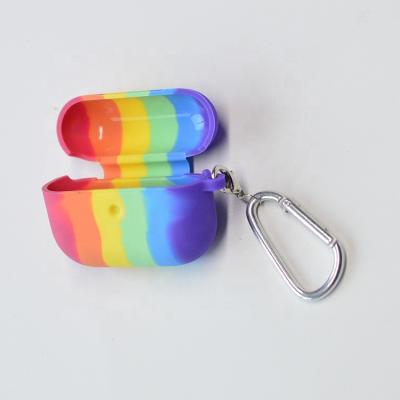 China Rainbow Design Eco-friendly Earphone Case With Silver Hook Shockproof Waterproof For Airpods Pro Silicone Case Cover for sale