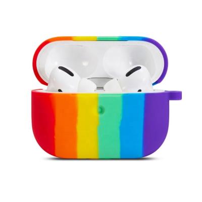 China Rainbow Design Eco-friendly Earphone Case Without Hook Shockproof Waterproof For Airpods Pro Silicone Case Cover for sale