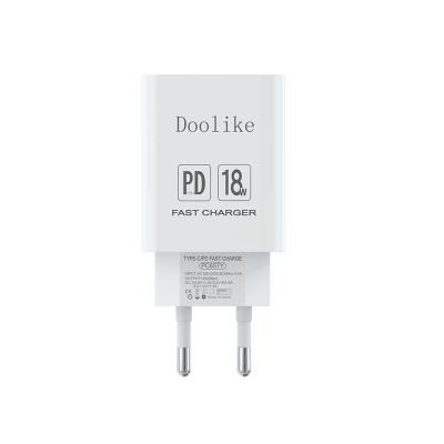 China Doolike New Arrival 18W Palladium High Speed ​​Type C USB Wall Charger EU Plug Fast Charging Travel/Home Adapter for sale