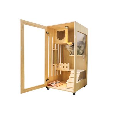 China Breathable Luxury Wooden Cat House Pet Cat House Solid Wooden Cage for sale