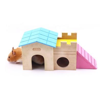 China Breathable Luxury Natural Pet Rats Climbing Wooden Custom Play Hut Refuge Room Hamster House For Sale for sale