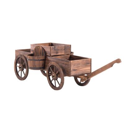 China Easy Wooden Backyard Cart Planters Antique Flame Burnt Design for sale